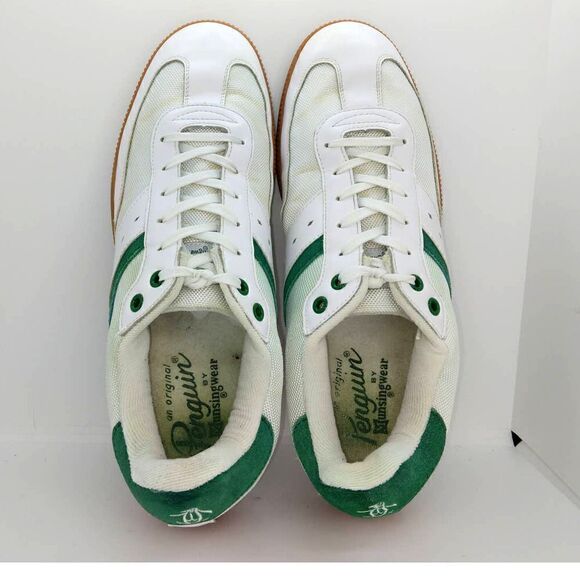 Penguin by Munsingwear Men's Casual White/Green Leather/Fabric Sneakers - sz. 12 - Picture 3 of 6